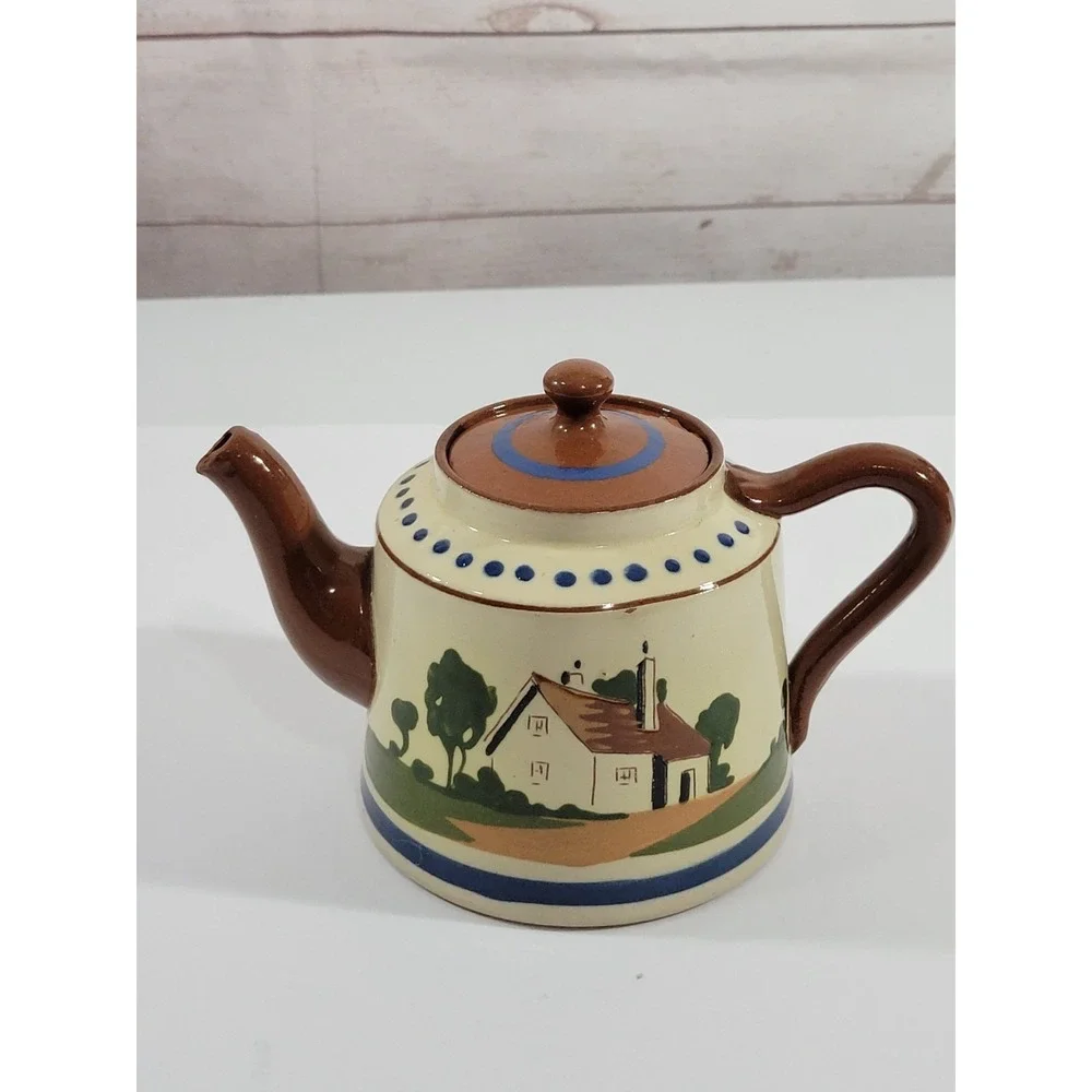 Watcombe Pottery Set Teapot Candle Holder Tray Motto Ware Torquay England